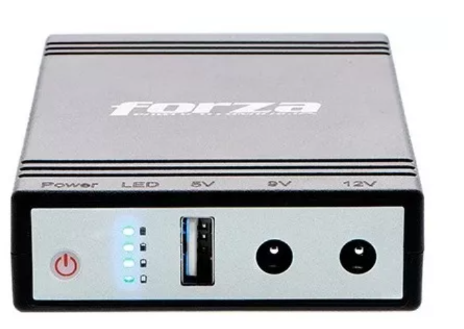 MINI DC UPS AND POWER BANK FORZA CON SALIDAS DE USB, 9V Y 12V